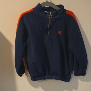 Mini Rodini Navy and Orange Half-Zip Sweatshirt Size 3t